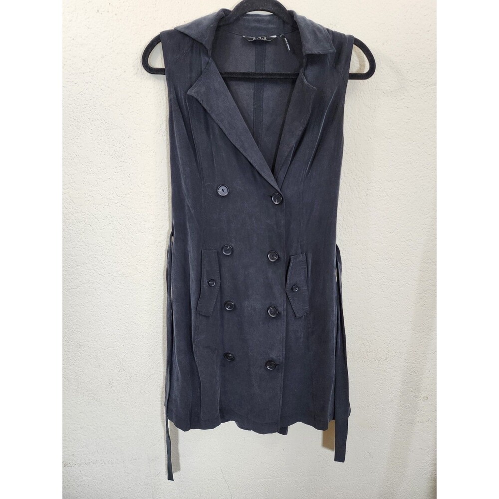 ZOA New York 100% Silk Double Breasted Sleeveless Trench Vest Dress XS Black